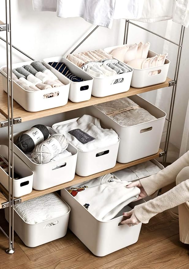 Set Of 2 Plastic Storage Bins,10.5×8×5.5" Versatile Kitchen Pantry Organization and Storage,for Plastic Storage Container Under Bed,Under Sink Bathroom Organizer (2 Pack Medium, White)