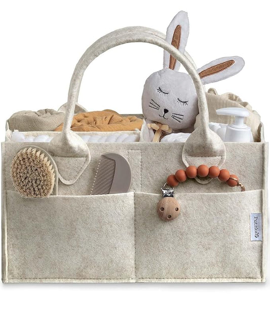 PUTSKA Baby Diaper Caddy Organizer - Nursery Storage Basket for Diaper Station, Baby Basket Shower List and Registry Gift Must-Haves, Newborn Essentials, Nursery Decor for Boy or Girl - White, Large