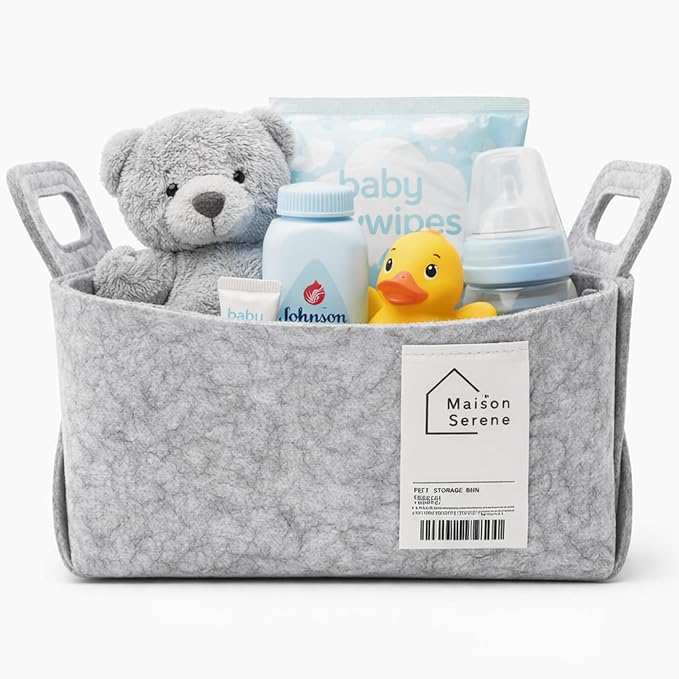 Fabric Storage Basket – Foldable Felt Storage Bin with Handles, Multi-Purpose Storage Organizer for Shelves, Closet, Toys, Clothes, Blankets, Bedroom, Living Room & Nursery, GREY, Small