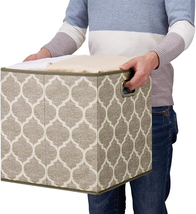 13x13x13 In Fabric Storage Cube Bins with Print Grid Pattern Foldable Clothes Storage Cubes Baskets Drawers Organizer Cubicle Storage Boxes for Organizing Closet Shelves ,QY-SC01-3