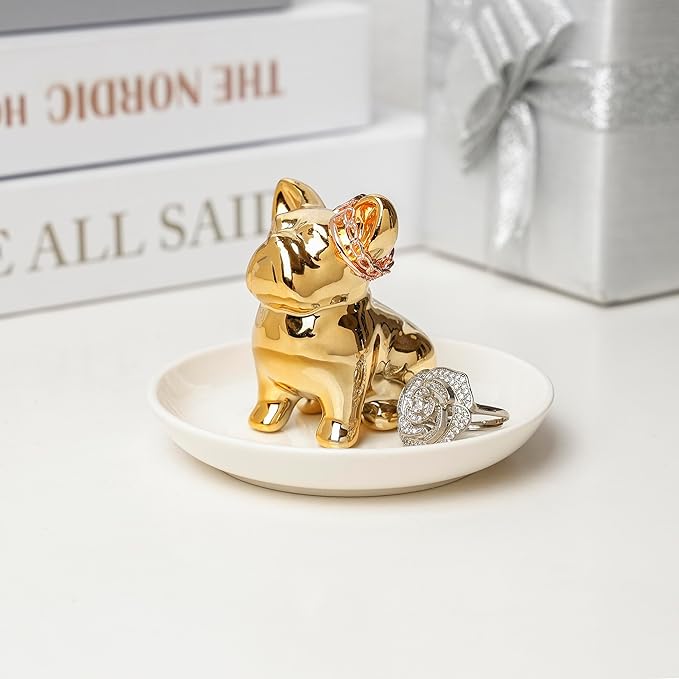 Bulldog Ring Holder Ceramic Ring Dish, Jewelry Holder Dish Trinket Tray For Rings Earrings Trinkets Organizer, Funny Themed Gifts for dog Mom, Lovers, Birthday Gifts for Women
