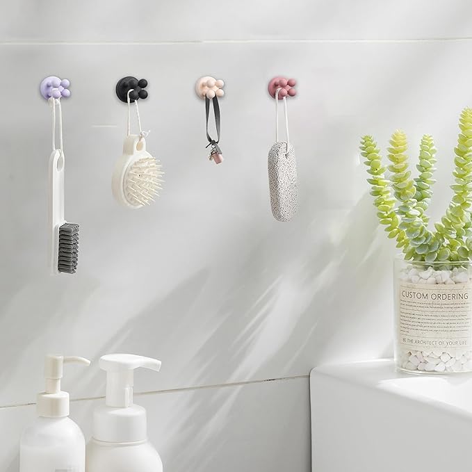 8Pcs Silicone Toothbrush Holders for Bathrooms,Waterproof Self Adhesive Multifunctional Hook for Hanging Towel Key Plug Cable for Bathroom Kitchen Living Room Office 6 Colors