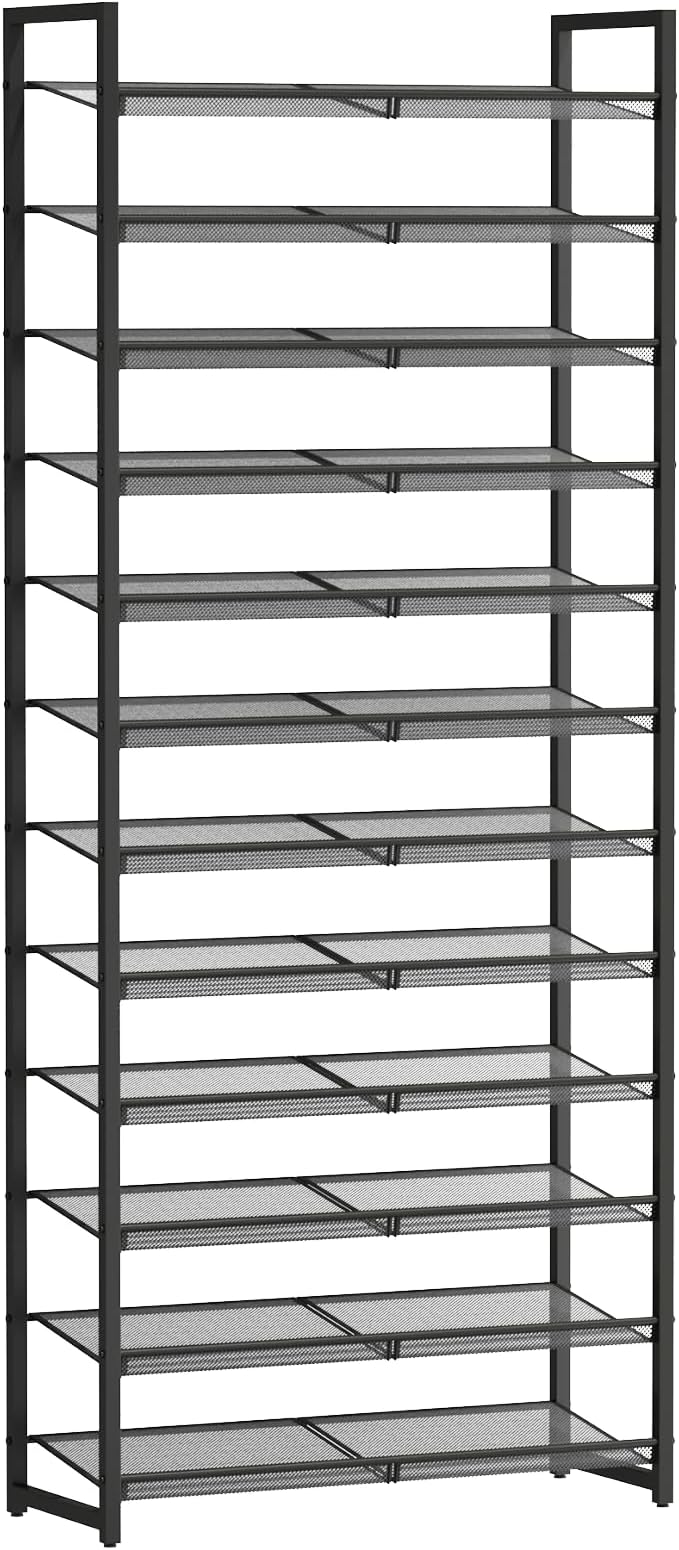 Shoe Rack, 12-Tier Metal Shoe Organizer, Tall Shoe Rack for Closet,entryway,Garage, with Adjustable Flat or Angled Shelves, 52-60 Pairs,Shoes That can accommodate The Whole Family.