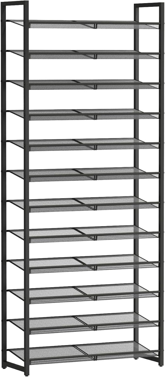 Shoe Rack, 12-Tier Metal Shoe Organizer, Tall Shoe Rack for Closet,entryway,Garage, with Adjustable Flat or Angled Shelves, 52-60 Pairs,Shoes That can accommodate The Whole Family.