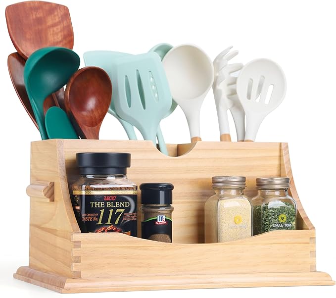 Innovation Kitchen Utensil Holder for Countertop with 4 Compartments, Natural Color(Utensil Not Included)