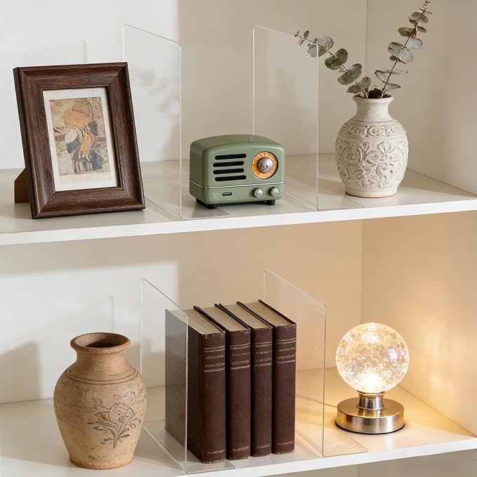Shelf Dividers for Closet Organization: 12" Tall x 12" Deep Acrylic Closet Shelf Dividers for Clothes Sweater Purse - Clear Organizers and Storage Separators for Home Space Saver Enthusiasts