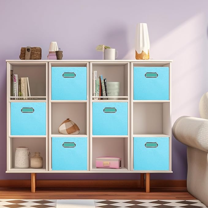 ShellKingdom Storage Bins, Foldable Fabric Storage Cubes And Cloth Storage Organizer Drawer with Metal Handle For Closet And Toys Storage, 11 X 10.5 X 10.5 INCH, 2 Pack (Light Blue)