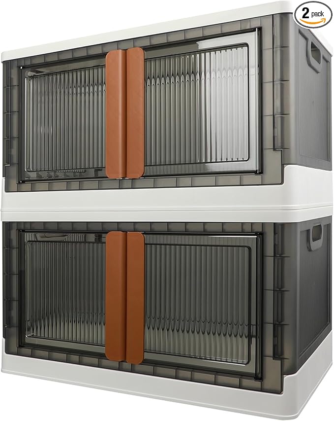 Storage Bins, Cabinet with Lids, Extra Large Useful Box, 19 Gallons (72L) Capacity (Per One), 2 Packs, Collapsible, Transparent, Home Organizer