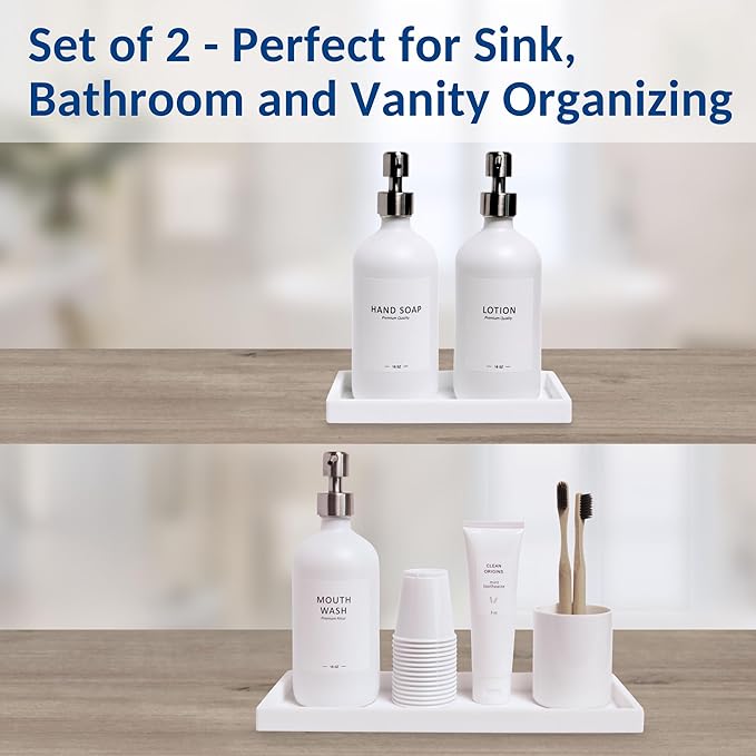 Countertop and Vanity Tray - 2 PC (11” and 7”) Shatterproof Silicone Kitchen and Bathroom Trays for Counter, Kitchen Soap Dispenser Tray, Vanity Trays for Bathroom, Perfume Key Tray