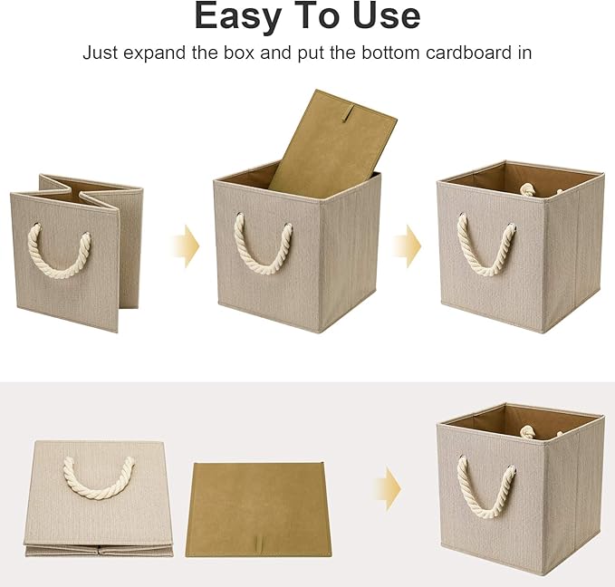 i BKGOO Foldable Storage Cube Bins Dark Grey Bamboo Fabric Collapsible Resistant Basket Box Organizer with Cotton Rope Handle for Home Office and Nursery 10.5x10.5x11 inch