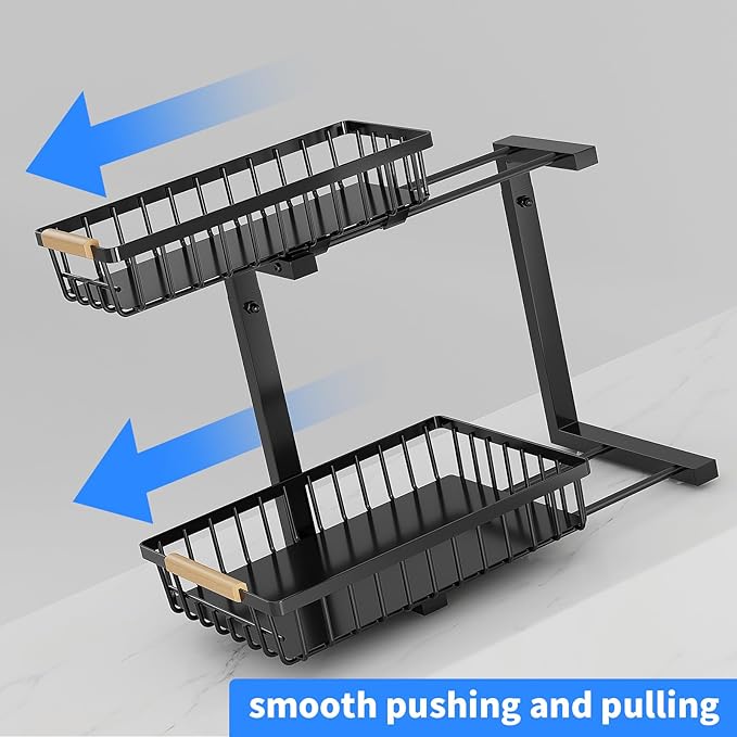 2 Pack Under Sink Organizer and Storage, Under Sink Storage for Kitchen Bathroom Cabinet, Double Pull-out Design, Height Adjustable