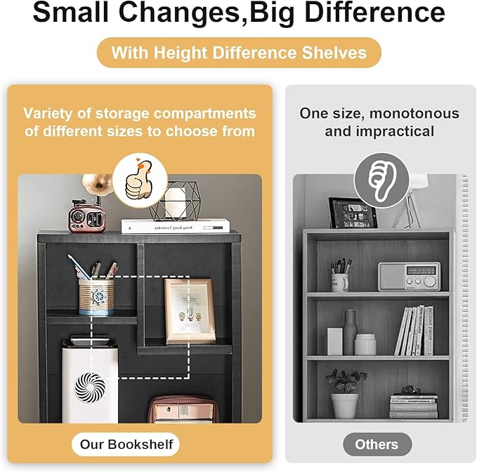 VECELO 3 Cube Small Bookcase, Fits Tallest Hardcovers, Horizontal Available, 2-Tier Modern Bookshelf, Storage Organizer for Small Spaces, Kids Room, Bedroom Living Room, Vintage Black