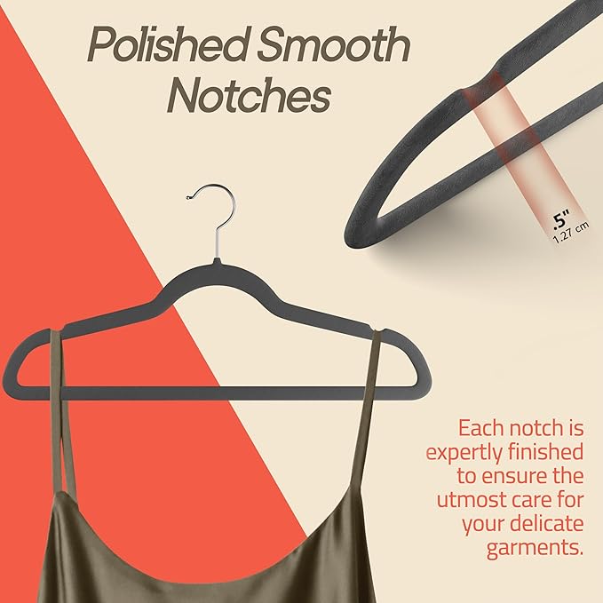Gray Velvet Hangers 5 Pack – 360° Swivel Hook, Non-Slip and Space Saving Hangers, Heavy-Duty 11 lbs Weight Capacity - Smooth Velvet Finish for Crease-Free Clothes and Effortless Closet Organization