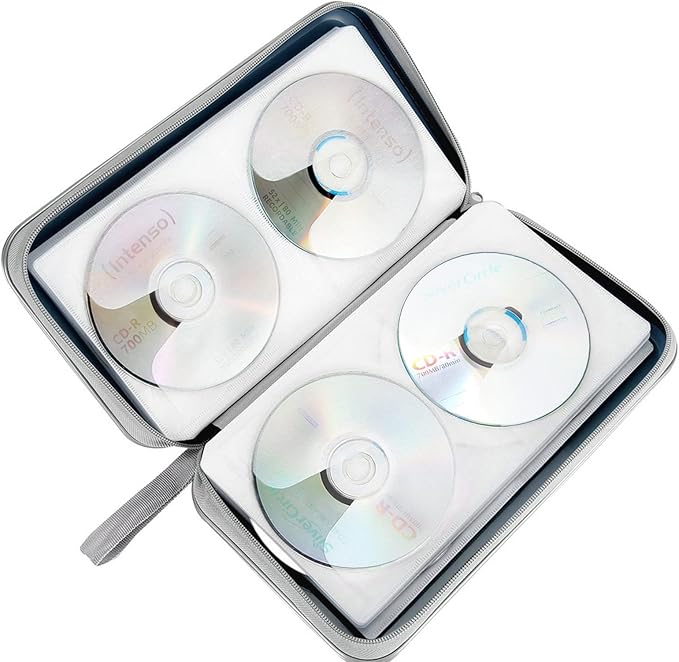 CD Case, DVD Case Holder 96 Capacity Hard Plastic CD DVD Disc Cases Storage Binder Wallet for Car Home Office Travel (Dark Blue)