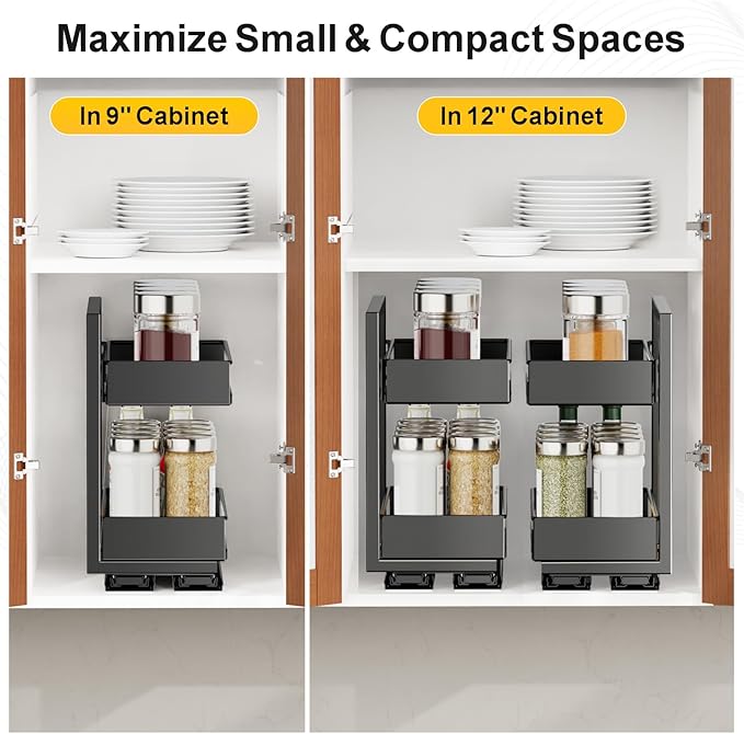 iSPECLE Spice Rack Organizer for Cabinet - 1 Pack Rotate Pull Out Spice Racks for Easy Access, Adjust Height to Fit 4 oz to 8 oz Spice Jars, Peel and Stick, 10.2" D for Inside Cabinet