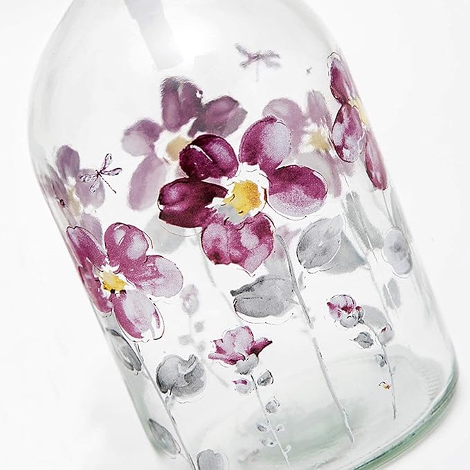 17oz Glass Soap Dispenser with Plastic Pump, 2 Pack Refillable Kitchen Soap Dispenser for Dish Soap, Soap Dispenser Bathroom for Hand Soap, Lotion, Body Wash(Flower)
