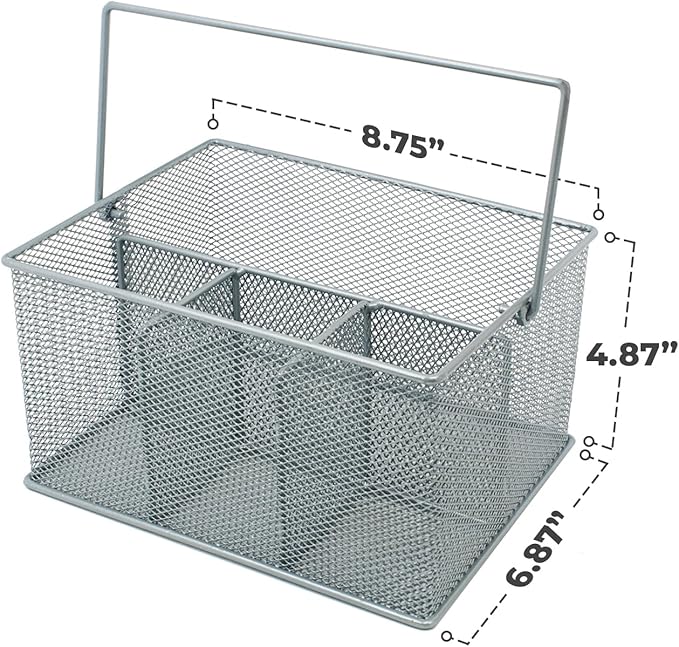 Sorbus® Utensil Caddy — Silverware, Napkin Holder, and Condiment Organizer — Multi-Purpose Steel Mesh Caddy—Ideal for Kitchen, Dining, Entertaining, Tailgating, Picnics, and much more (Silver)