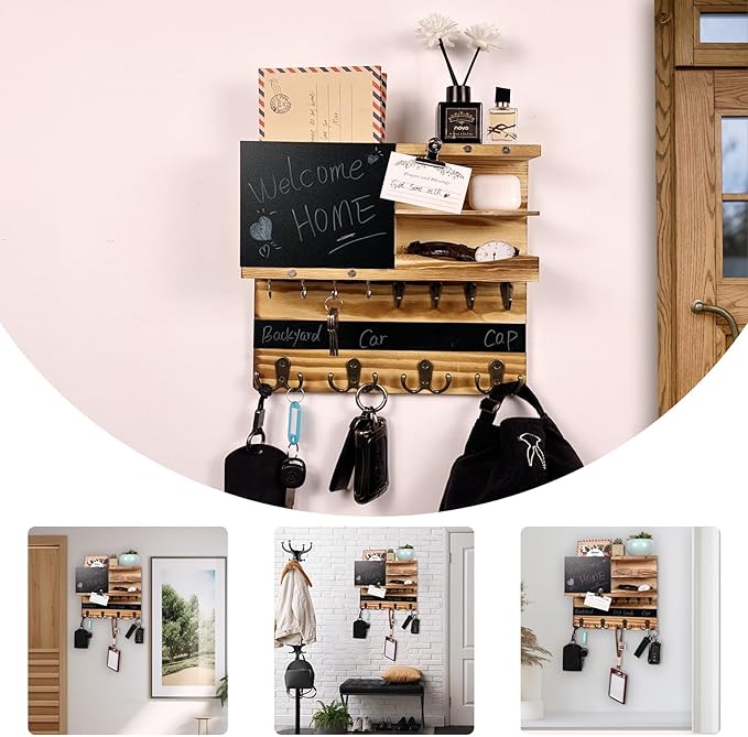 Key Holder for Wall Mounted Keys and Mail Holder Decorative Farmhouse Organizer Wall Hanger with Hooks Small Key Shelf for Home Entryway Hallway Bedroom Decor New Home Gift