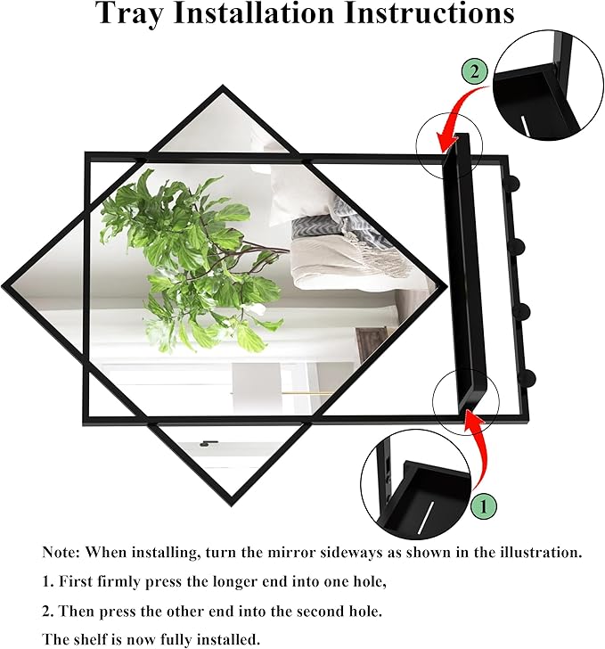 WONSTART Black Entryway Mirror with Hooks, 26" X 30" Wall Mirror with Hooks, Bathroom Mirror with Shelf, Rectangular Framed Wall Mirror with Shelf and Hooks