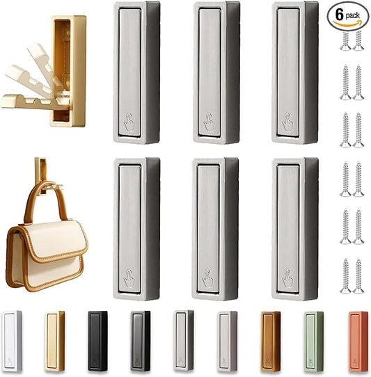 6PCS Folding Wall Hooks, Foldable Coat Hooks Heavy Duty Foldable Hook Bathroom Towel Hooks Robe Hooks Wall Mounted for Bathroom, Closet, Entryway, Pool, and Kitchen (Square-Silver)