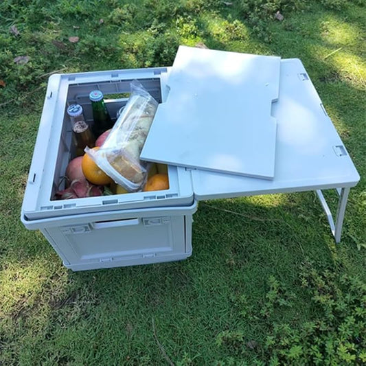 2-in-1 Foldable Storage Box & Table | Collapsible Organizer for Home, Camping & Markets ABS+PP Composite | DIY Stickers Included