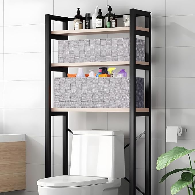 Toilet Tank Paper Basket Topper Set of 2, Waterproof Bathroom Basket with Divider for Organizer, Wicker Storage Baskets-Rustic Farmhouse Bathroom Decor