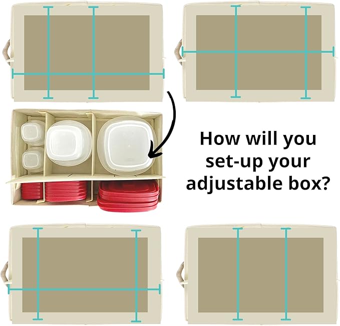Food Storage Container Organizer 2pc - Lid Organizer Box - Adjustable Kitchen Organizing Box - Compatible with Tupperware Glad Rubbermaid Ziploc Containers - Drawers and Cabinet Organization (2)