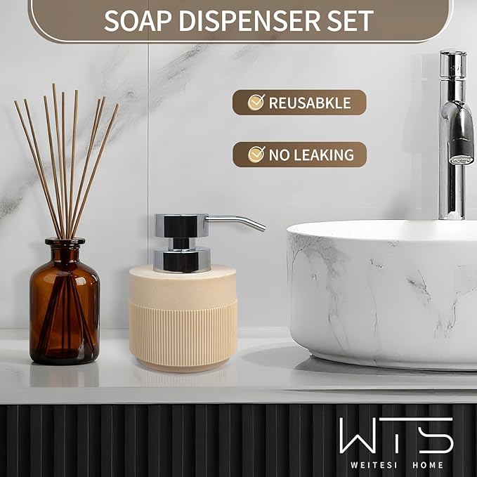 12.5oz Resin Soap Dispenser for Bathroom Countertop, Refillable Hand Soap Lotion Dispenser with Rust Proof Pump for Kitchen Countertop, Easy-to-Press, Cream