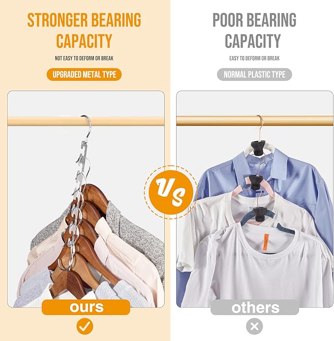 HOUSE DAY Closet Organizers and Storage Space Saving Hangers Stainless Steel Magic Hanger Upgraded Sturdy Storage Hangers Space Saver Clothes Hanger College Dorm Room Essentials 4PACK