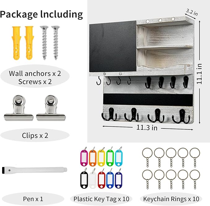 Key Holder for Wall Mounted Keys and Mail Holder Decorative Farmhouse Organizer Wall Hanger with Hooks Small Key Shelf for Home Entryway Hallway Bedroom Decor New Home Gift
