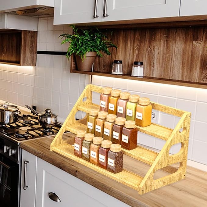 Spice Rack - Bamboo Wood Spice Rack Organization for Cabinet/Countertop