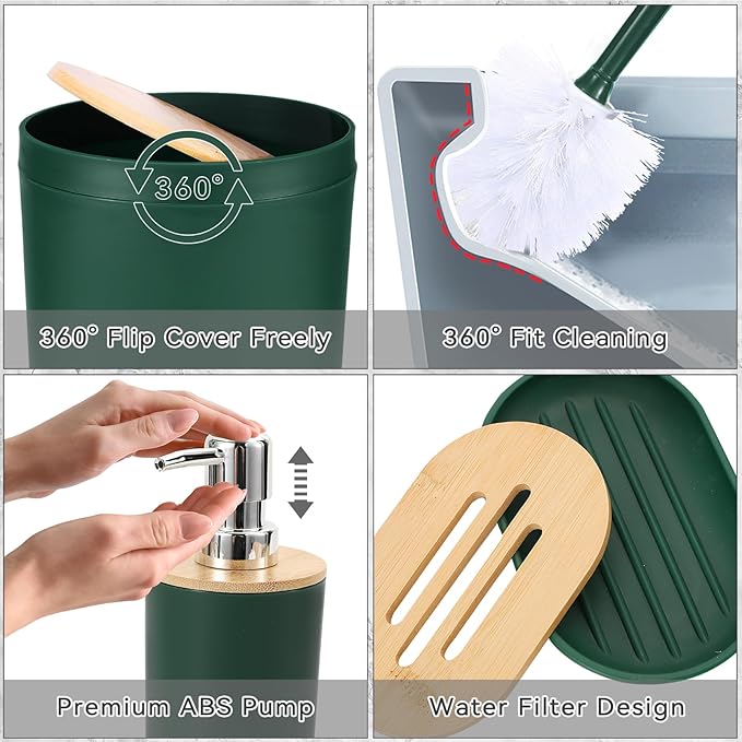 iMucci Bathroom Accessories Bathroom Sets with Shower Curtain, Bath Towel Set, Trash Can, Toilet Brush, Soap Dispenser, Bathroom Accessories Set Complete