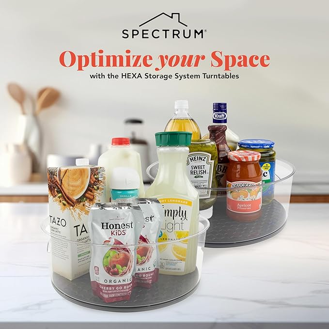 Spectrum Extra Large High Wall Turntable 12.25 in Pack of 2 Charcoal Gray XL Tall Lazy Susan Rotating Organizer for Kitchen Countertop Bath Cabinet Refrigerator Pantry Shelf Under Sink Organization