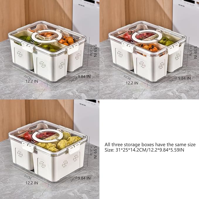 Refrigerator Organizer With Lids (2 Compartments), Fridge Storage, Fridge Organizers And Storage Clear, Fridge Organization, Storage Containers, Stackable With Lid Fridge Organizers
