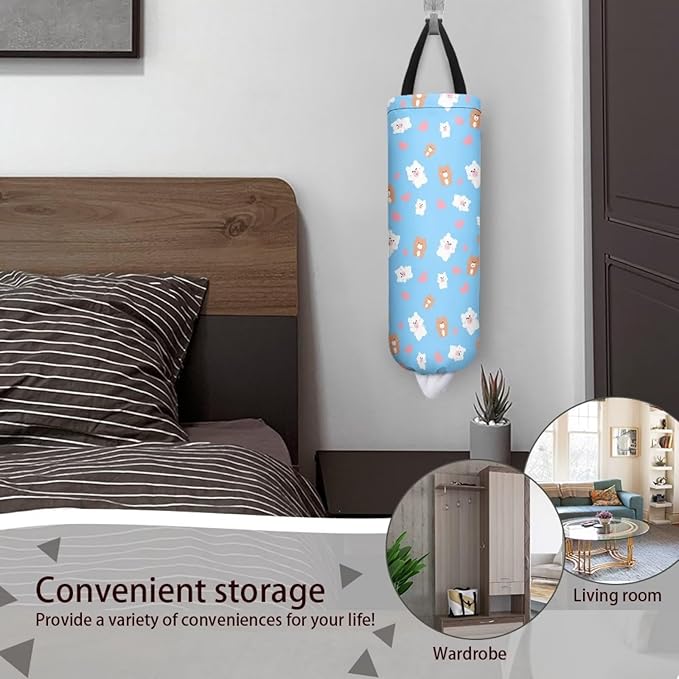 Hanging Plastic Bag Holder Dispenser Set of 2 Reusable Wall Mount Hanging Plastic Bag Storage Organizer for Grocery Bags,Cartoon Bears