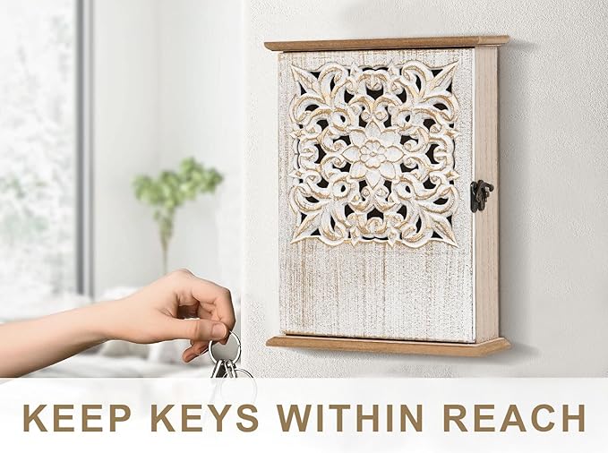 Key Holder for Wall Decorative Key Box Key Cabinet, Wooden Key Hooks Wall Mounted Key Hangers Rustic Key Rack with 6 Key Hooks for Home Office Entryway, Christmas Housewarming Gift