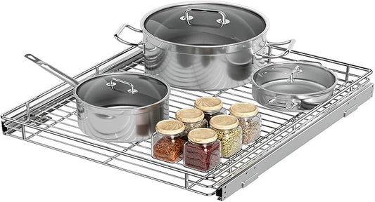 ZOINLIY Pull Out Cabinet Organizer, Versatile Slide Out Kitchen Organizers and Storage,Heavy Duty Drawer Cupboard Storage Basket, Smooth Sliding, Chrome Finish,22.8" W x 21" D