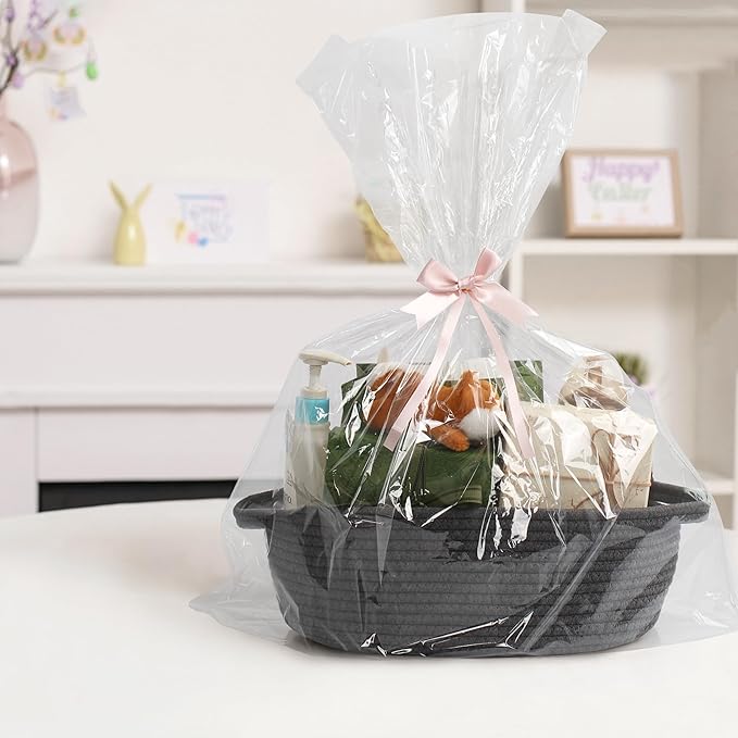 Small Rope Basket, Baskets for Gifts Empty, Cute Woven Basket for Dog Toy, Cat Toy Bin Box, Wicker Organizing Basket for Book, Baby Diaper, Towels, Snack, 13â x 9â x 5â, Dark Gray