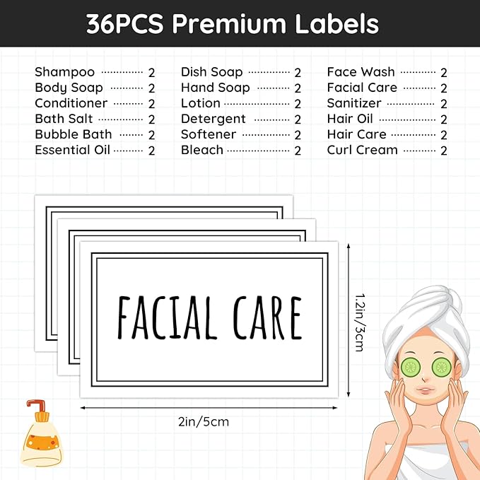 Segbeauty Bathroom Labels for Organizing, 36PCS Waterproof Laundry Labels Soap Dispenser Stickers, Self-Adhesive Removable Beauty Skincare Organization Label for Bathroom Kitchen Laundryroom Dresser