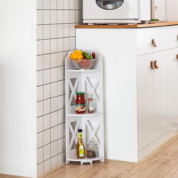 Corner Shelf Stand, Storage Organizer Great for Bathroom, Corner Shelf Perfect for Small Space,Waterproof Stand Also Use for Toilet Paper Stand,White