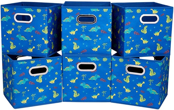 Dinosaur Fabric Storage Cubes Bins Kids 13x13x 13 in Navy Blue Storage Cubes Inserts Foldable Cloth Storage Boxes Collapsible Storage Baskets Drawer for Cube Organizer ,QY-SC06-6