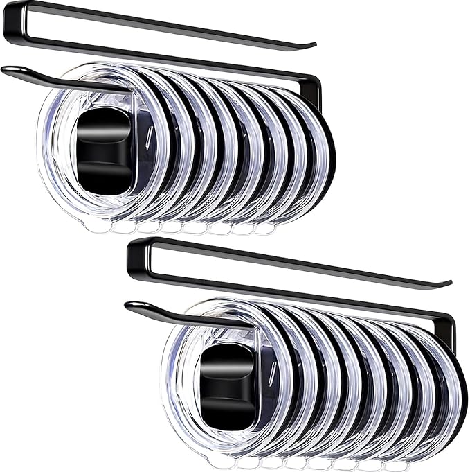 ARTLEO Shallow Tumbler Lid organizers for Cabinet, Space Saving Yeti Tumbler Lid Holder, Stanley Cup Lid organizers Under Cabinet, No Drill Cup Lid Hanger Must-Have 2025, 2 Pack Storage Hook