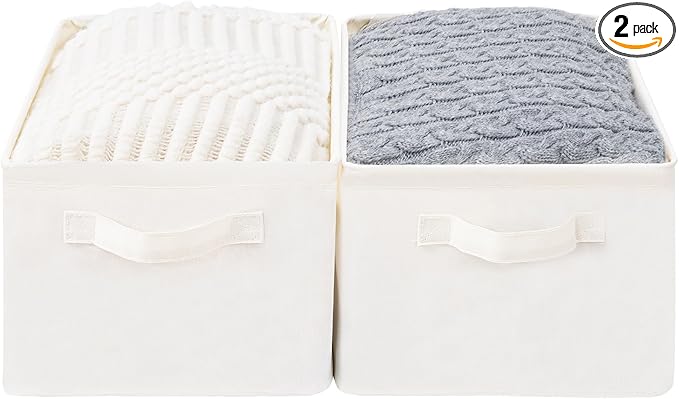Storage Basket Bins with Metal Frame, Large Collapsible Fabric Storage Baskets for Organizing Shelf, Basket Organizer W/Handles for Blankets, Towels, Laundry, Shelves, 2-Pack, Beige