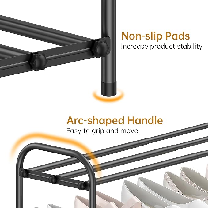 2-Tier Expandable Shoe Rack for Entryway，Adjustable Metal Shoe Organizer for Closet,Living Room,Dorm,Black