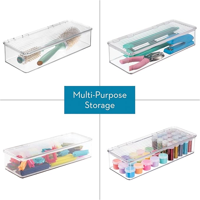 iDesign Plastic Stackable Hinged-Lid Pantry or Kitchen Storage Box - Set of 4 - Clear