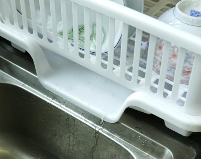 Heavy Duty 2-Piece Plastic Dish Drying Rack Set in White - Includes Large Dish Drainer, Attached Drainboard, and Utensil Cup Holders for Home Kitchen Countertop Organization