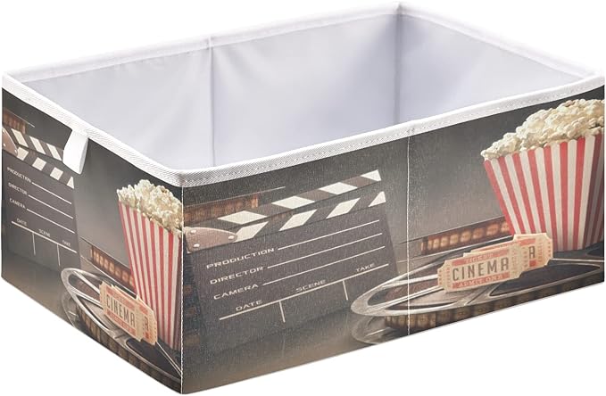 Blueangle Movie Theater Popcorn Rectangle Storage Bin, 15.8 x 10.6 x 7 in, Large Collapsible Organizer Storage Basket for Home Décor