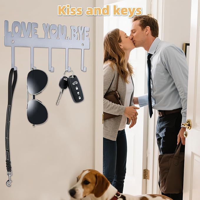 5-Hook Adhesive Wall Mount Key Holder,No-Drill Easy Install Key Hanger for Door, Kitchen, Entryway, 10x4 Inches,Silver