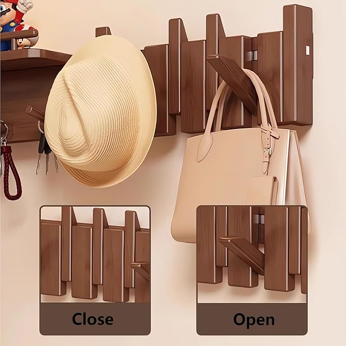 Wall Mounted Coat RackHooks Piano Key Hangers Natural Solid Wood Hanger Non-Woven Fabric Clothes Hangers for Closet, Kitchen, Bedroom, Bathroom, Entryway (Innovate-Walnut, 6 Hooks)
