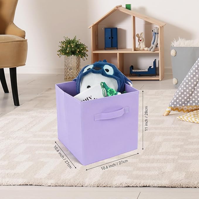 Fabric Storage Bins 12 Pack 11 inch Foldable Storage Cubes with Reinforced Handles Fun Colored Durable Cube Storage Bin for Home, Playroom, Closet Organizers and Storage, Purple